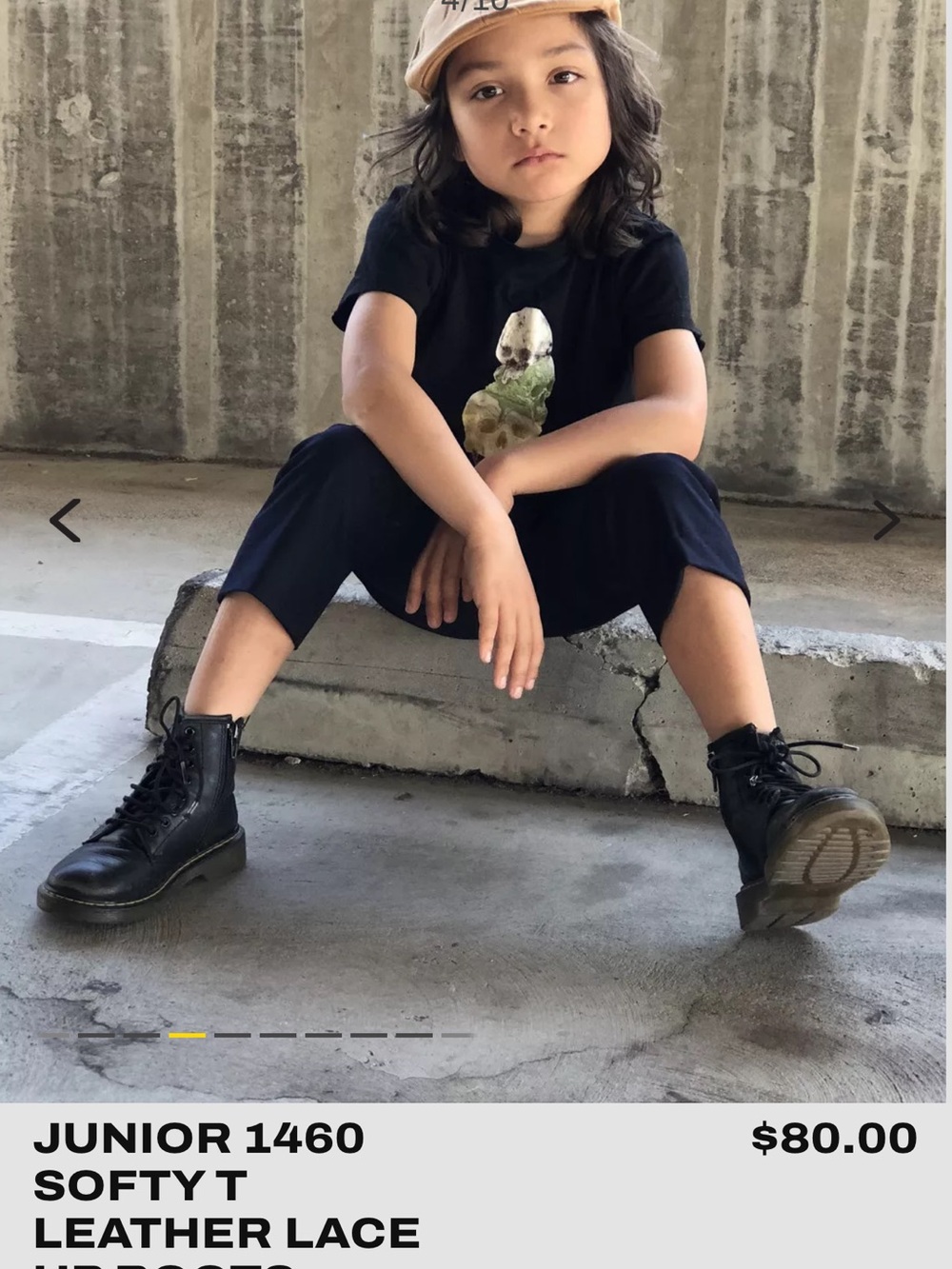 Dr. Martens Kids Black Leather 8-Eye Lace-Up Boot with Yellow Stitching - Picture 3 of 3